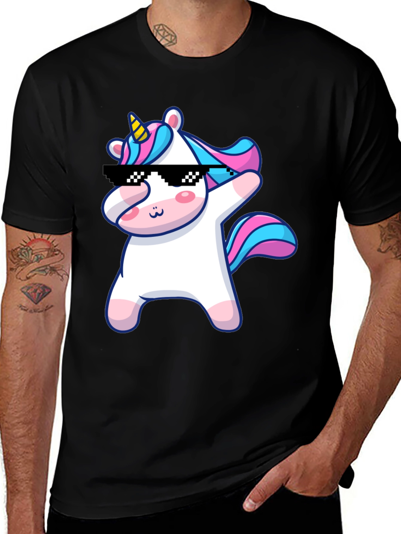 Dabbing Unicorn Graphic T-Shirt - Black