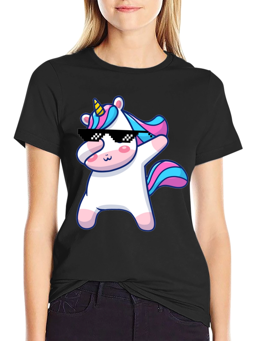 Dabbing Unicorn Graphic T-Shirt - Black