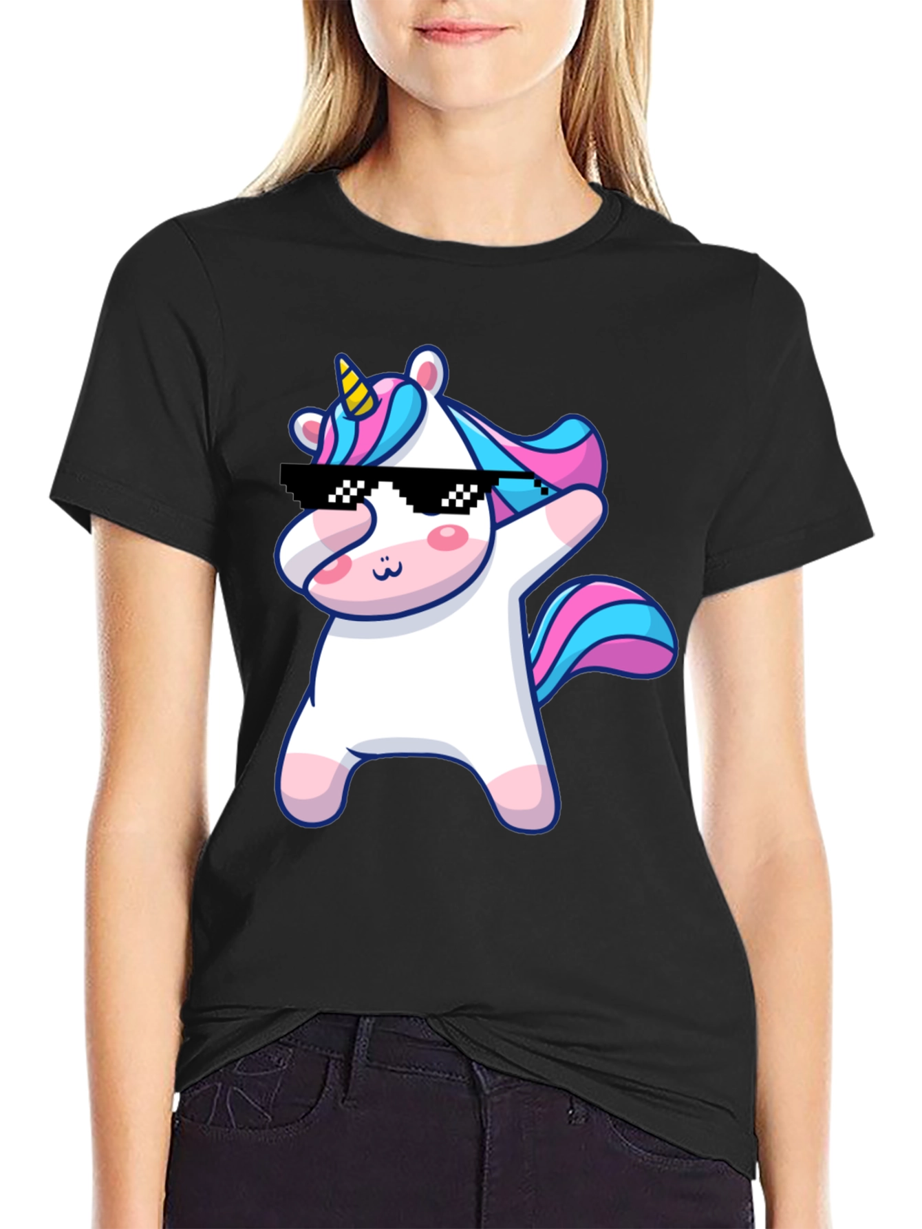 Dabbing Unicorn Graphic T-Shirt - Black