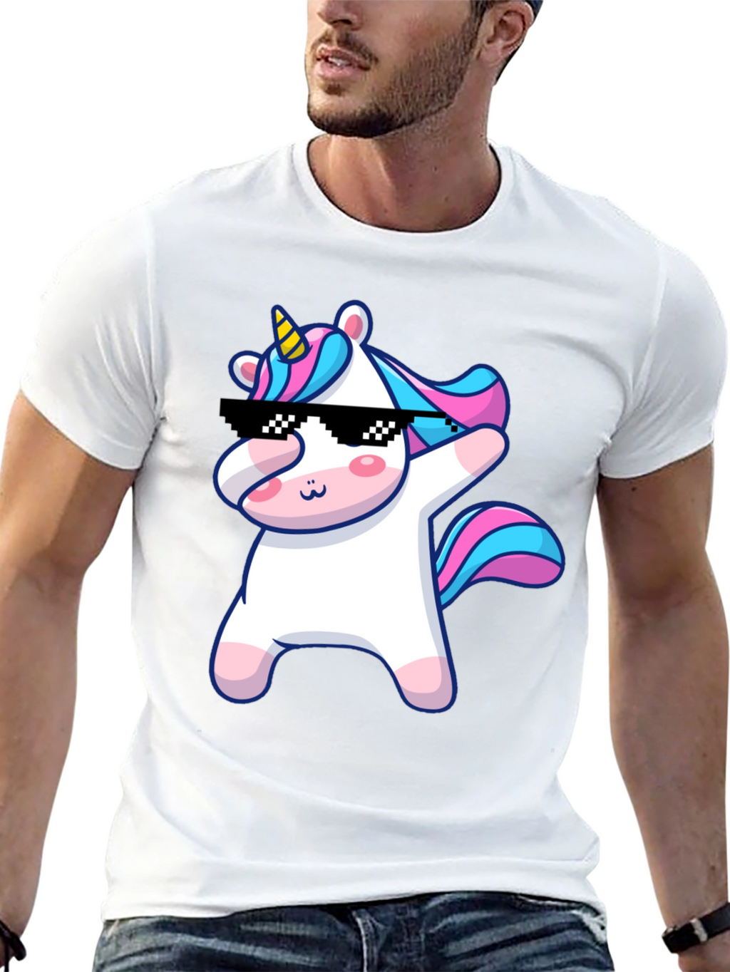 Dabbing Unicorn Graphic T-Shirt - Black