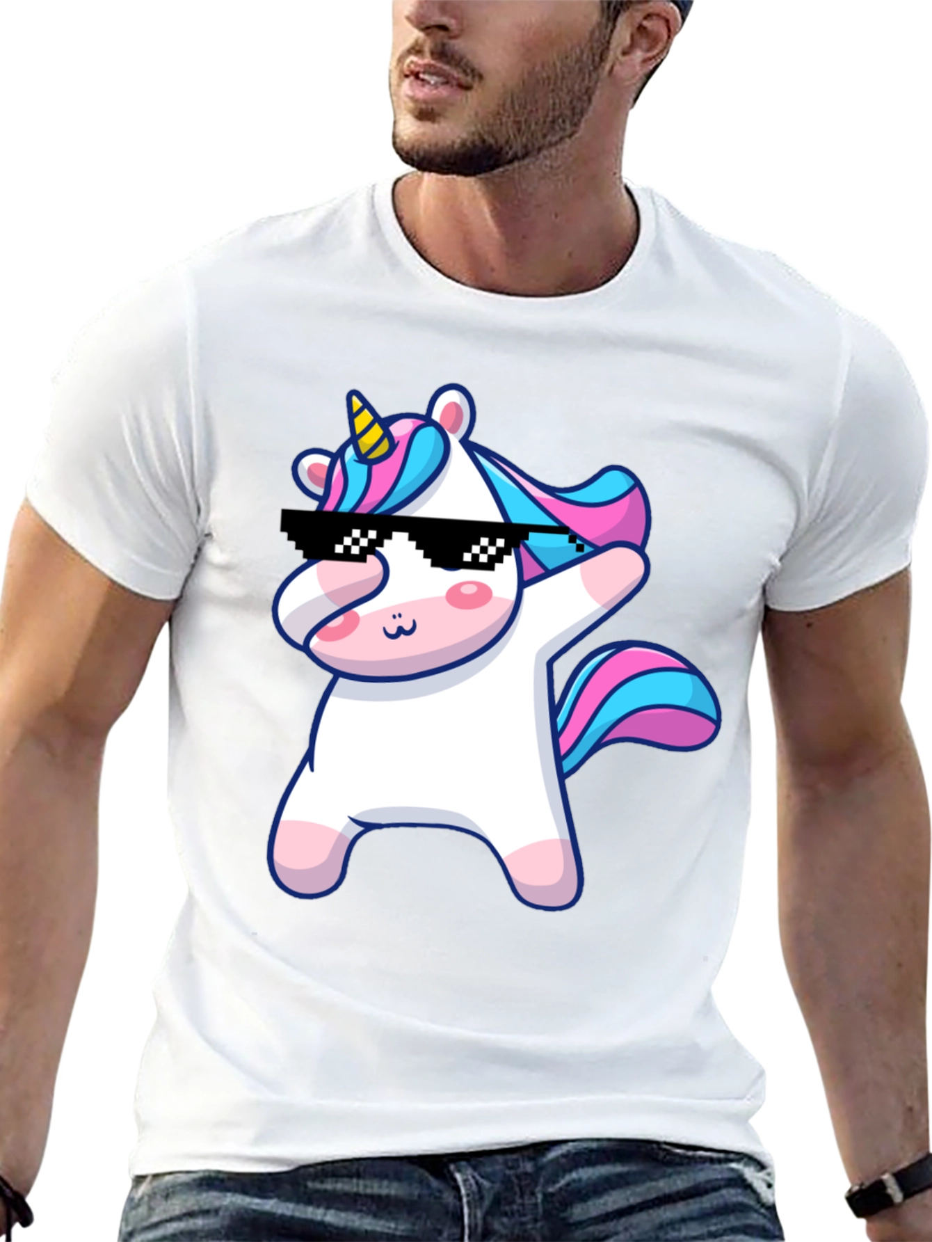Dabbing Unicorn Graphic T-Shirt - Black