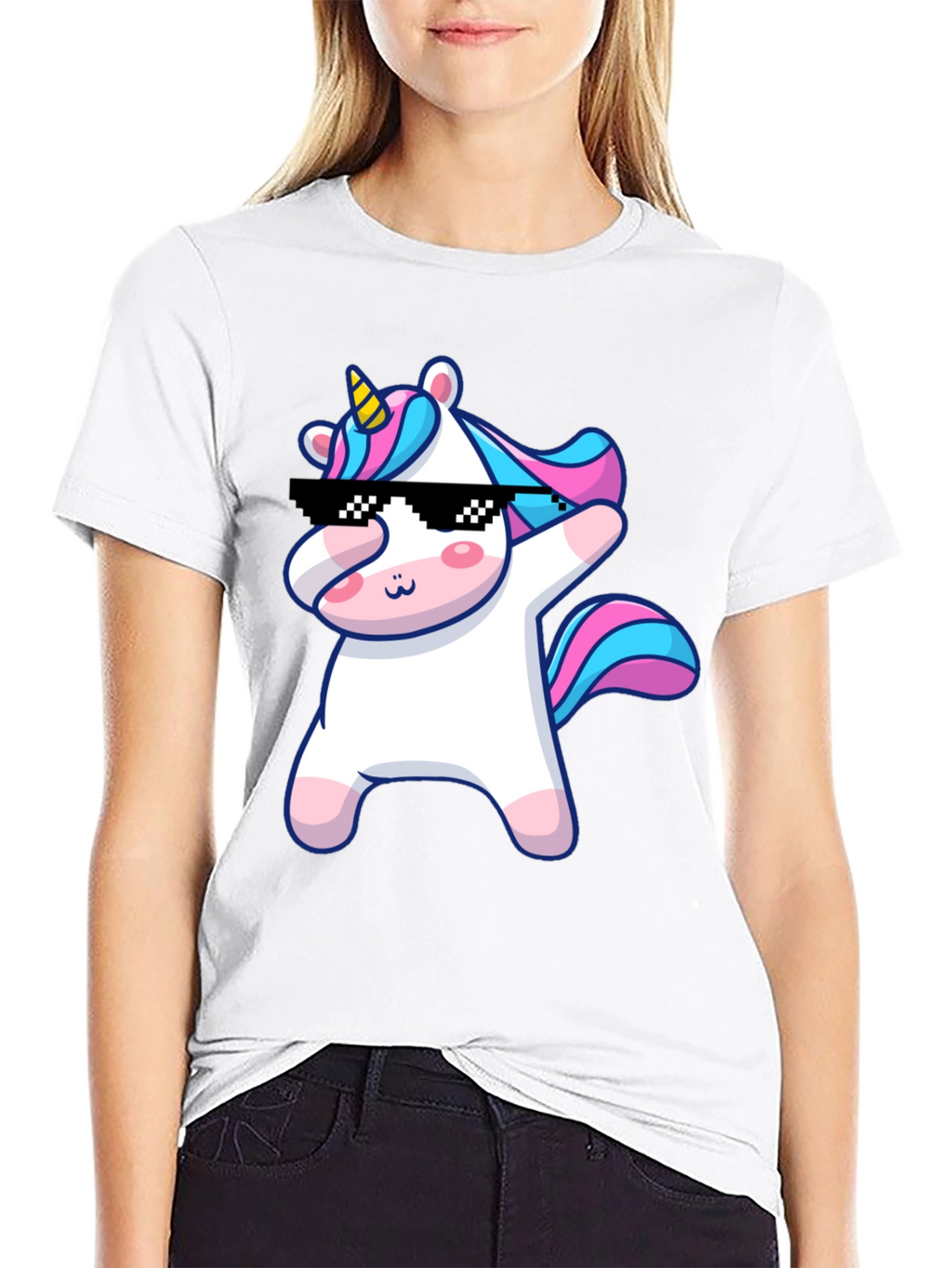 Dabbing Unicorn Graphic T-Shirt - Black
