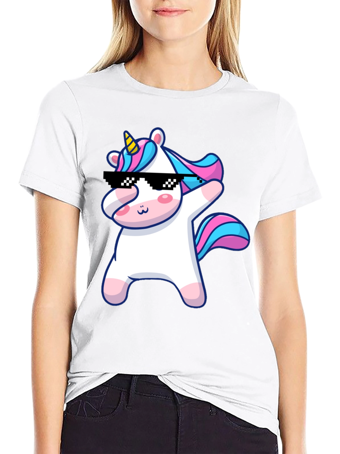 Dabbing Unicorn Graphic T-Shirt - Black