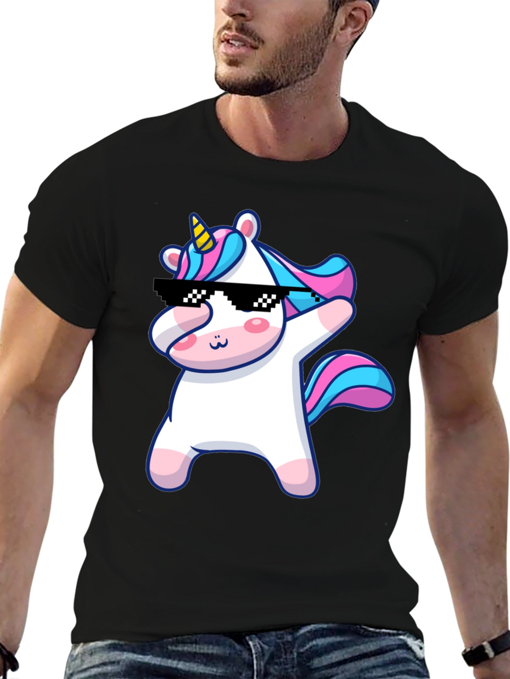 Dabbing Unicorn Graphic T-Shirt - Black