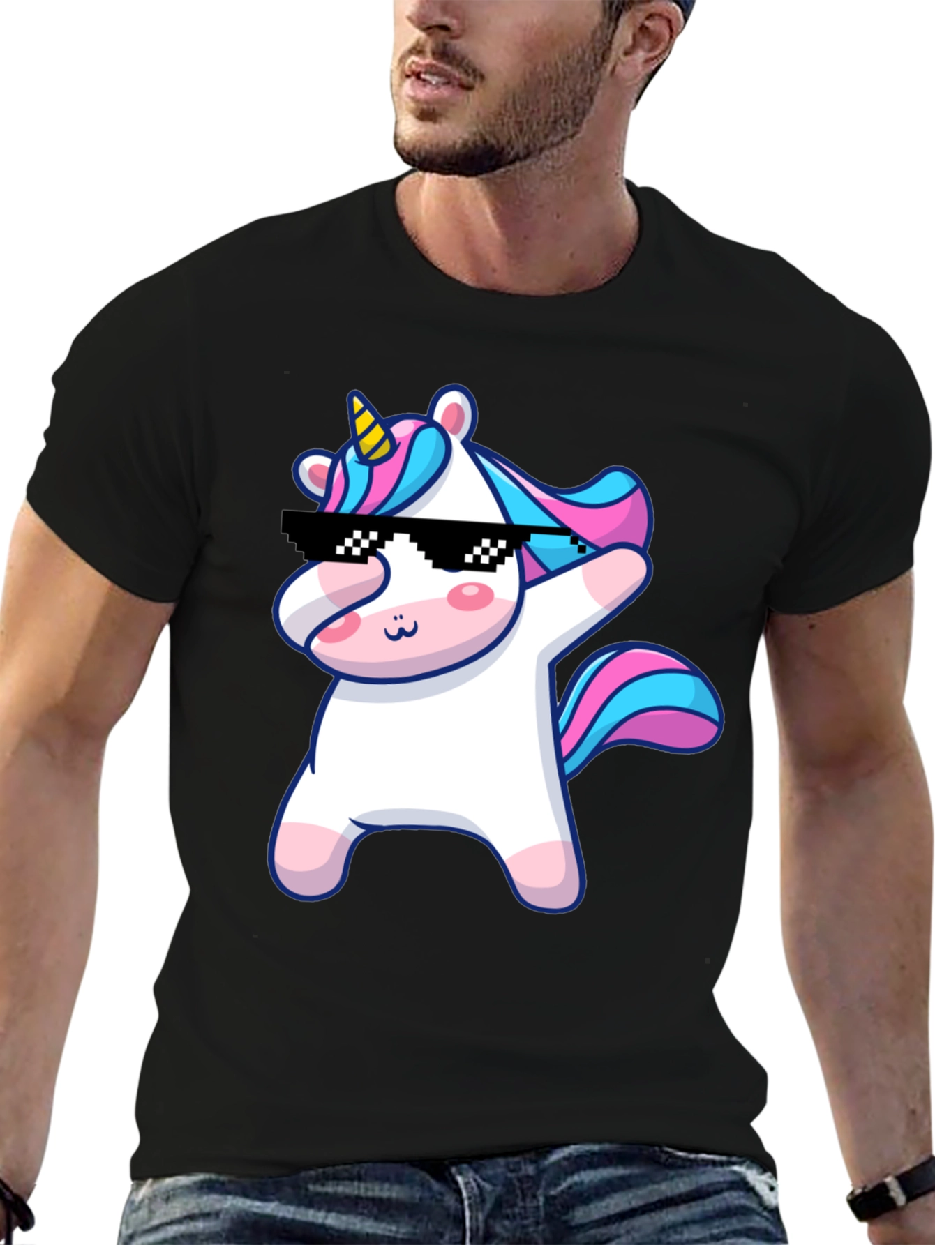 Dabbing Unicorn Graphic T-Shirt - Black