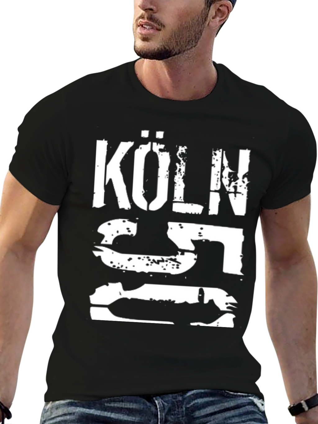 Köln T-Shirt - Black Distressed Graphic Tee