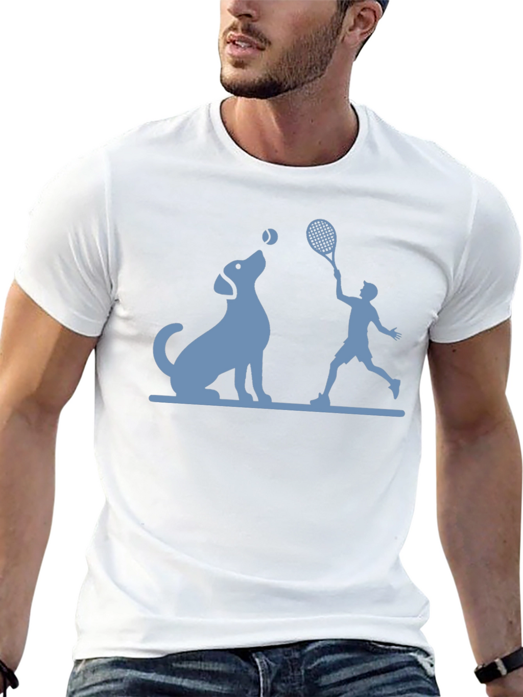 Dog & Tennis Player Graphic T-Shirt