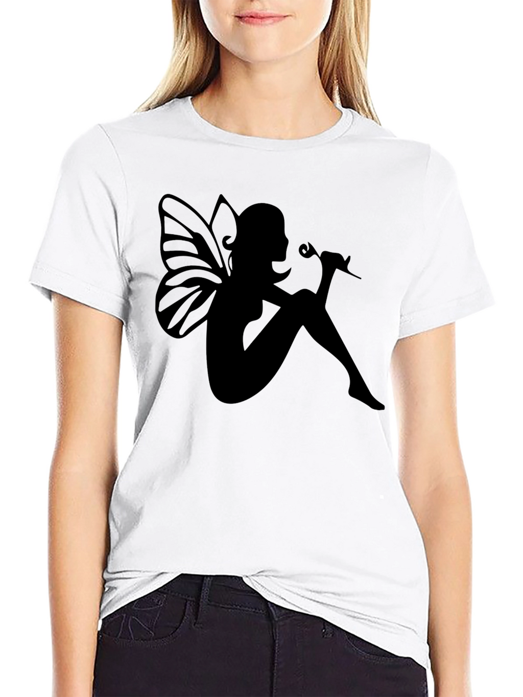 Fairy Silhouette Graphic Tee - Black Cotton Blend