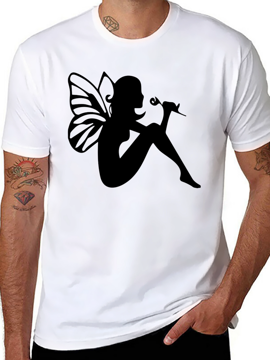 Fairy Silhouette Graphic Tee - Black Cotton Blend