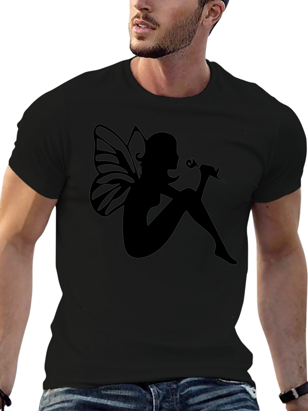 Fairy Silhouette Graphic Tee - Black Cotton Blend