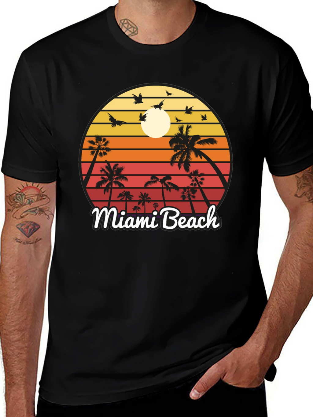 Miami Beach T-Shirt Sunset Palm Tree Design