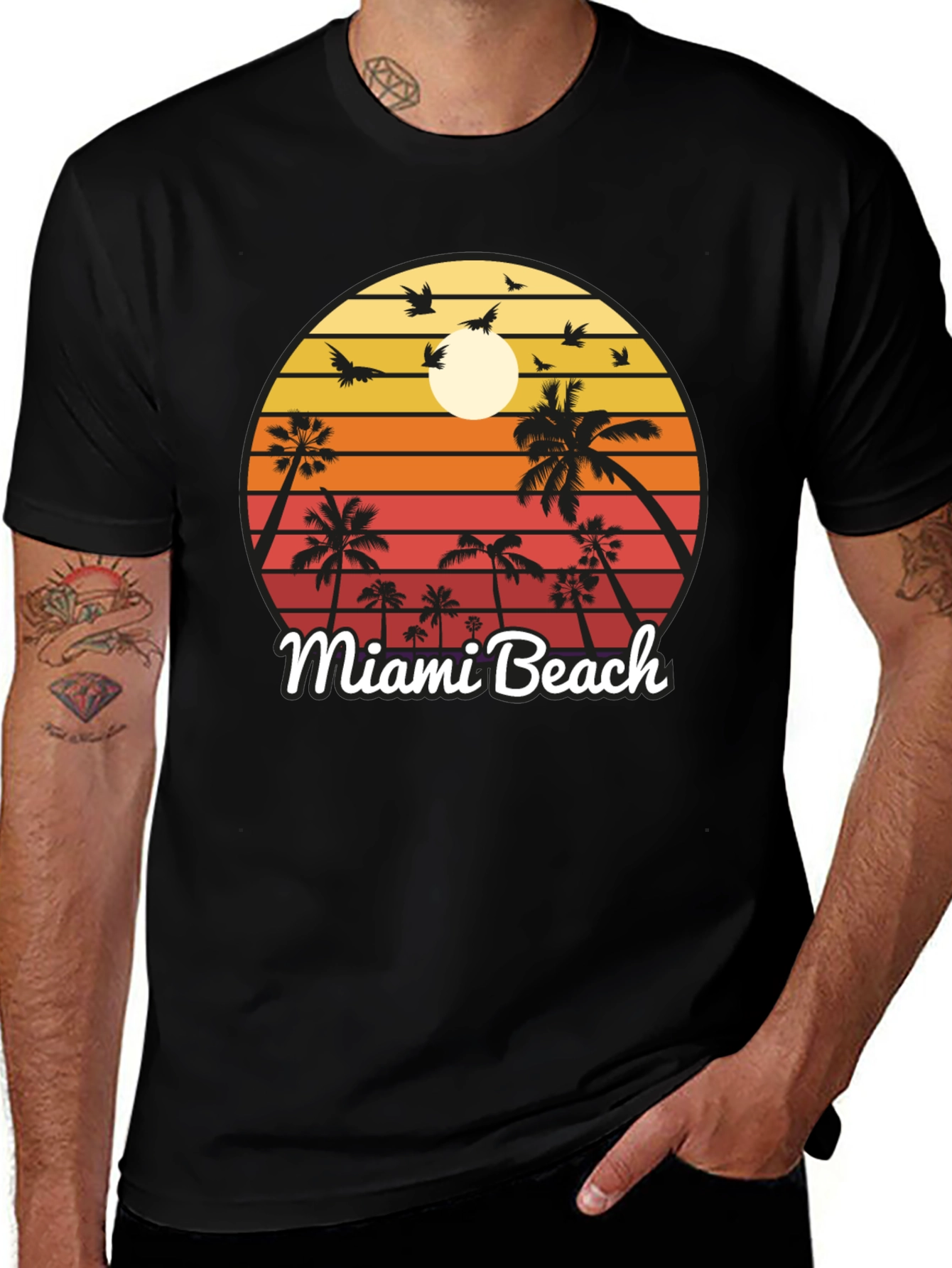 Miami Beach T-Shirt Sunset Palm Tree Design