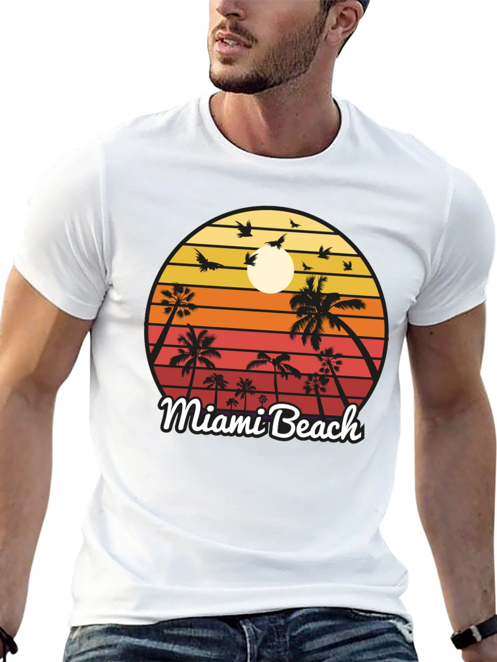 Miami Beach T-Shirt Sunset Palm Tree Design