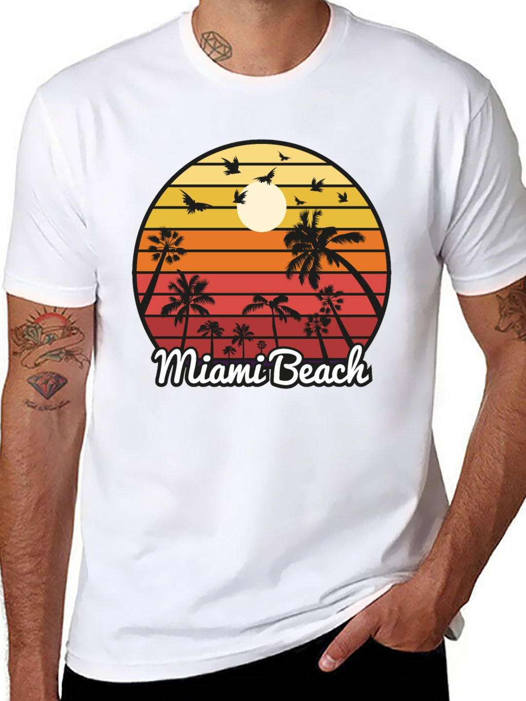 Miami Beach T-Shirt Sunset Palm Tree Design