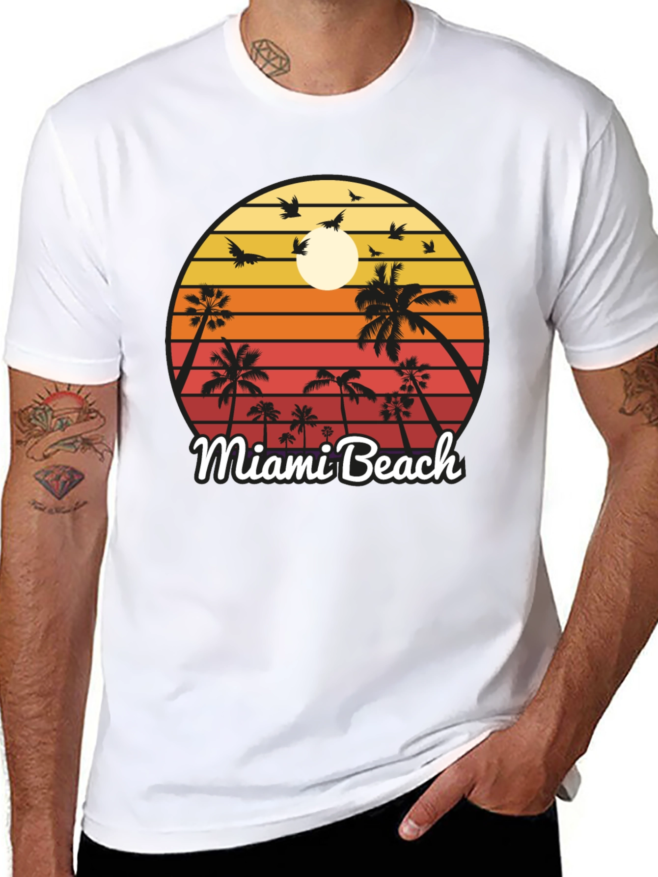 Miami Beach T-Shirt Sunset Palm Tree Design