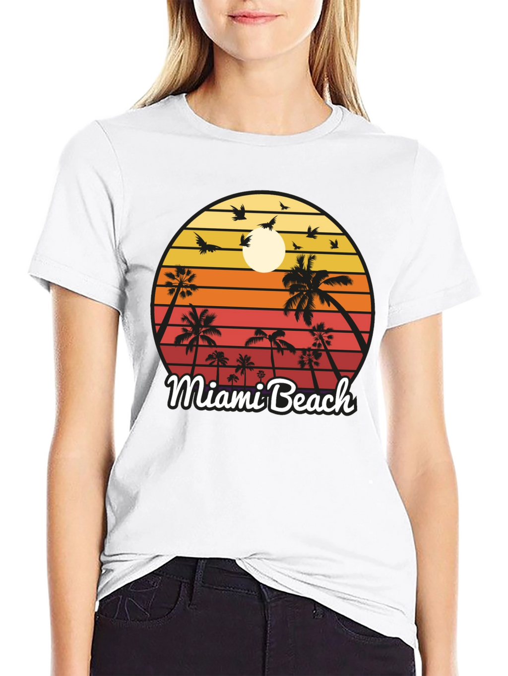 Miami Beach T-Shirt Sunset Palm Tree Design