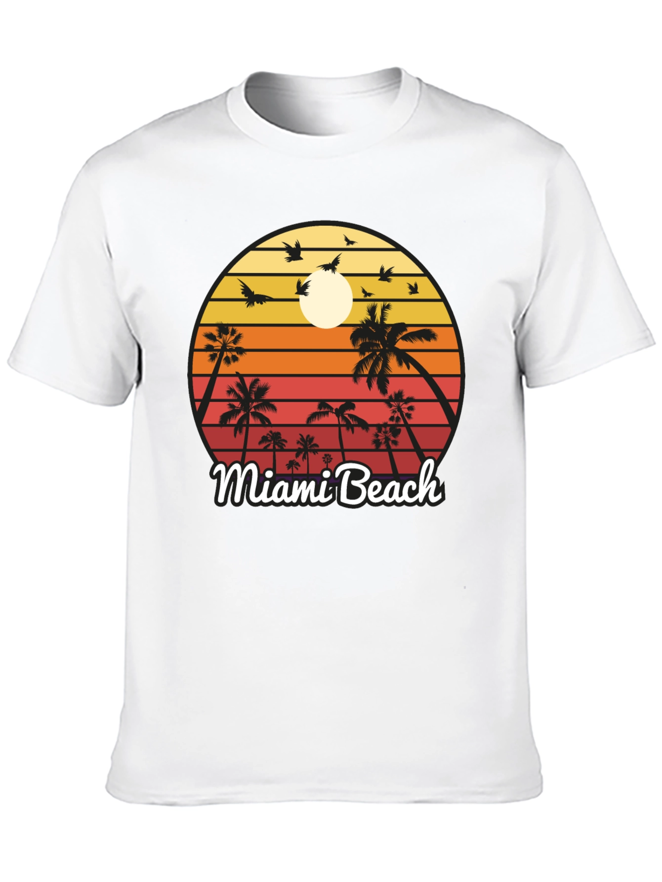 Miami Beach T-Shirt Sunset Palm Tree Design