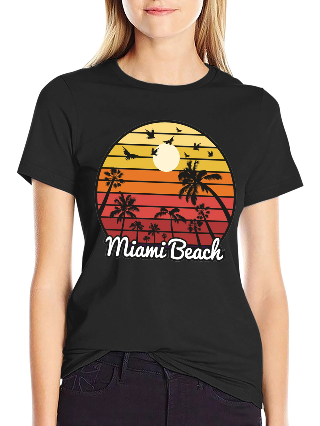 Miami Beach T-Shirt Sunset Palm Tree Design
