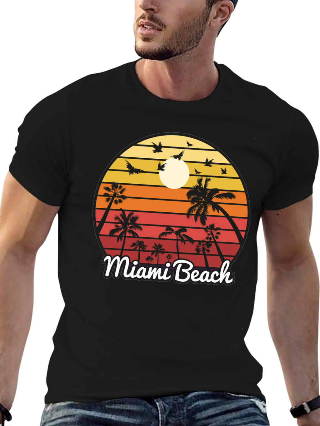 Miami Beach T-Shirt Sunset Palm Tree Design