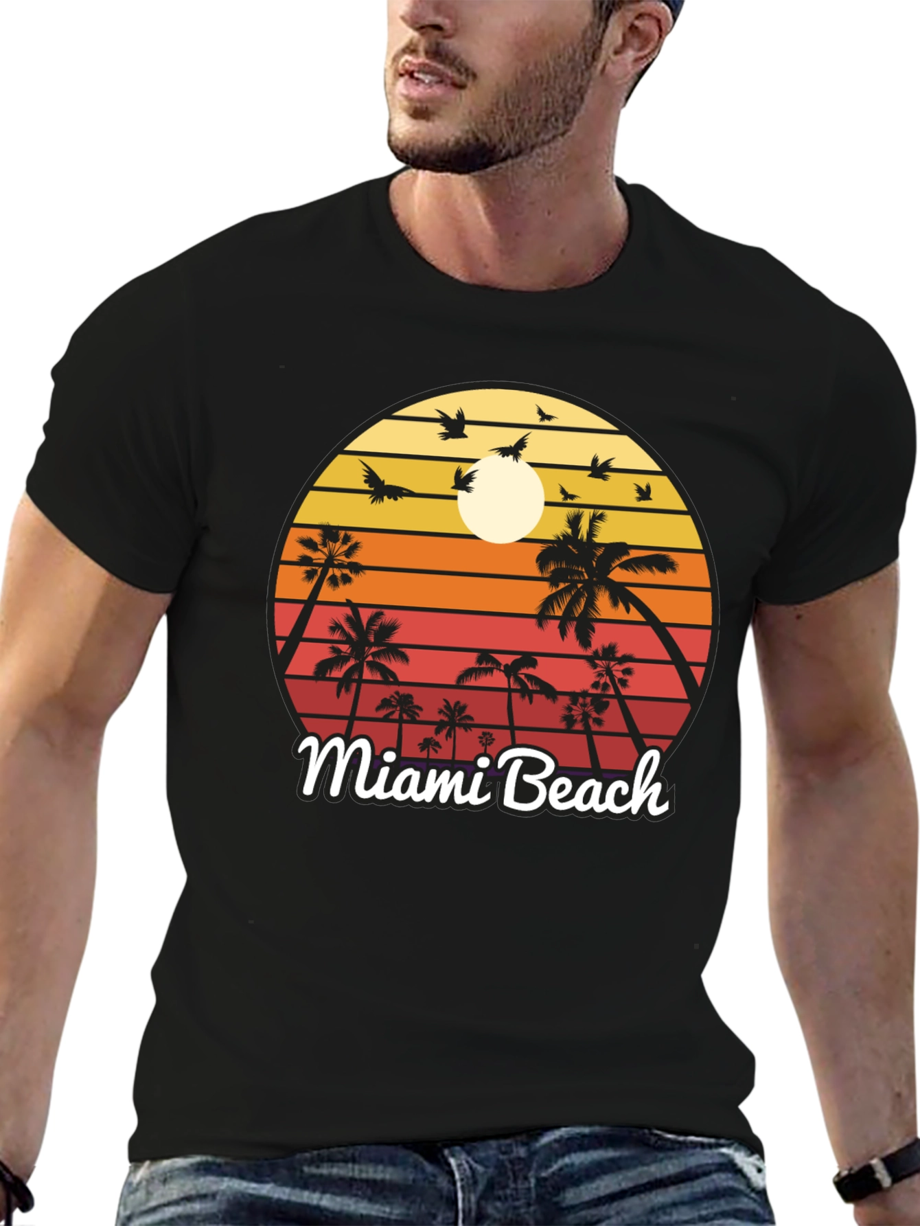 Miami Beach T-Shirt Sunset Palm Tree Design