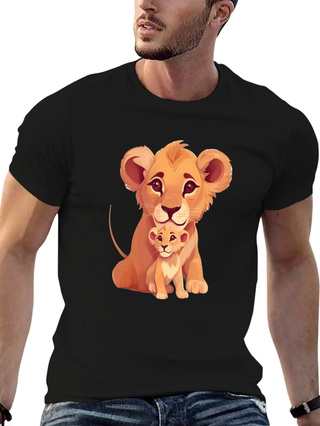 Lion Cub Graphic Tee - Black Cotton T-Shirt