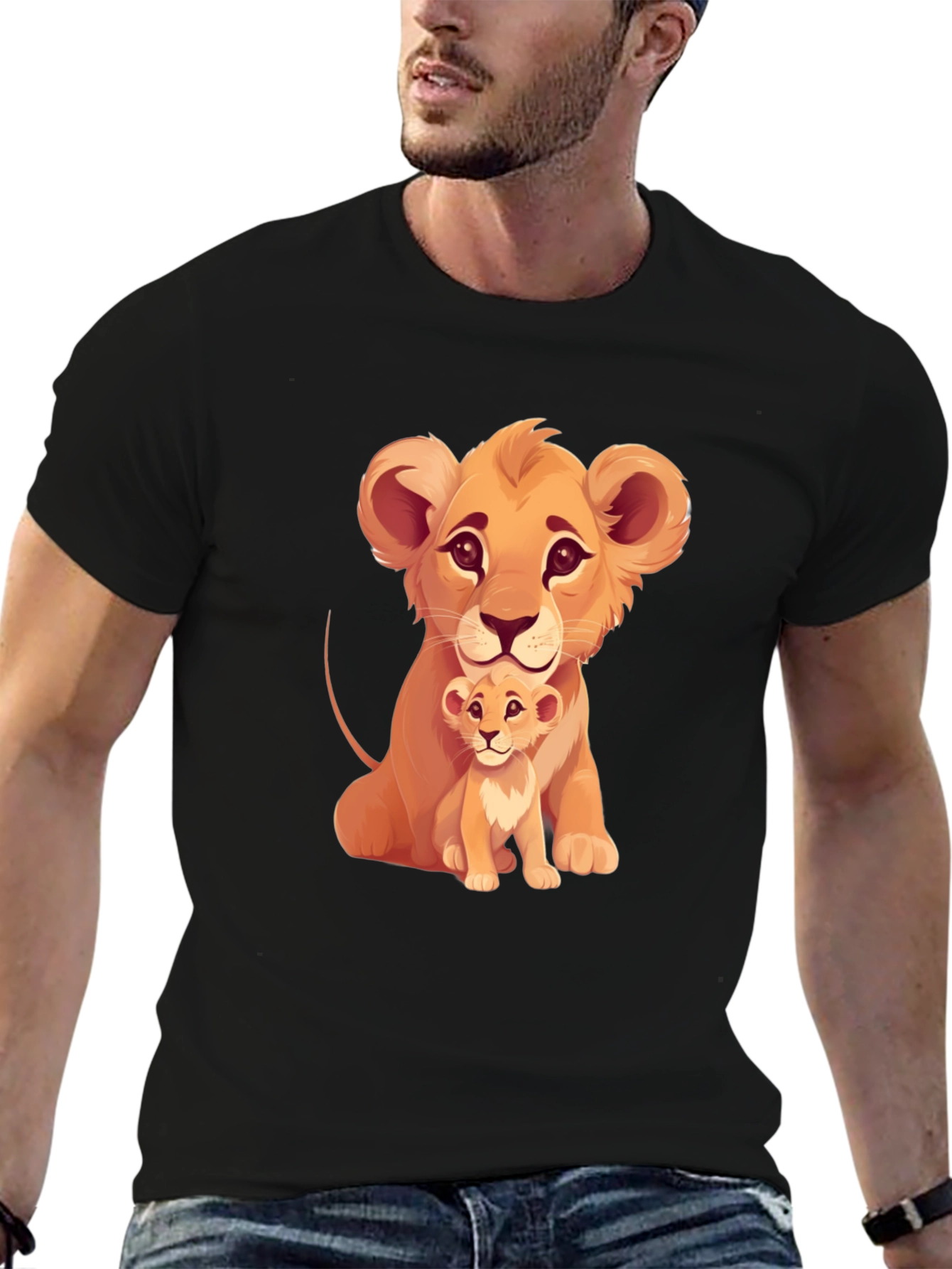 Lion Cub Graphic Tee - Black Cotton T-Shirt
