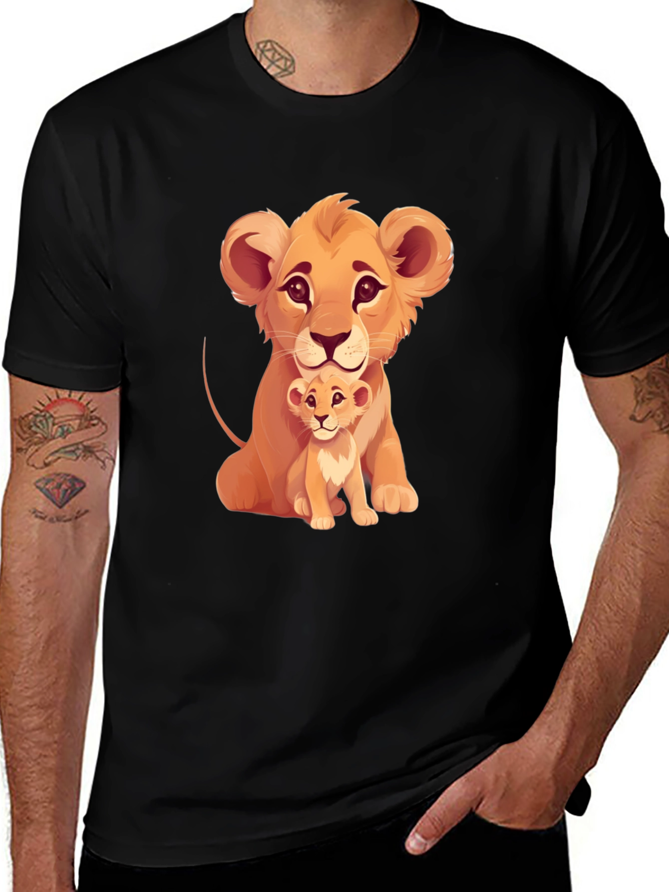 Lion Cub Graphic Tee - Black Cotton T-Shirt
