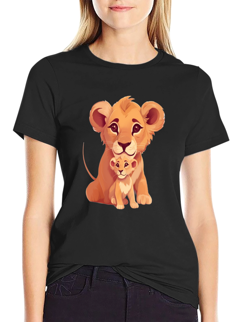 Lion Cub Graphic Tee - Black Cotton T-Shirt