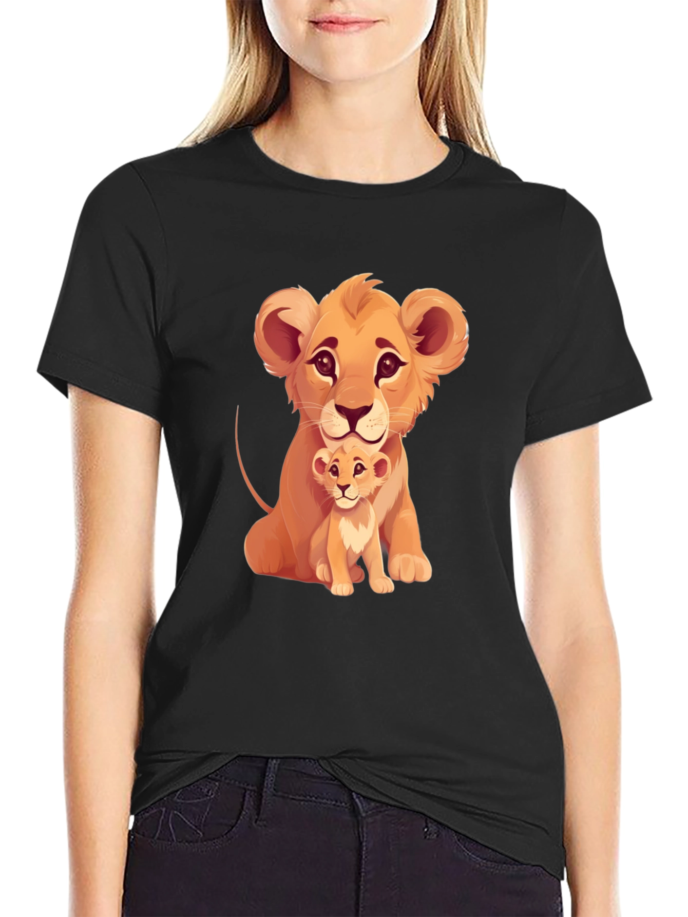 Lion Cub Graphic Tee - Black Cotton T-Shirt