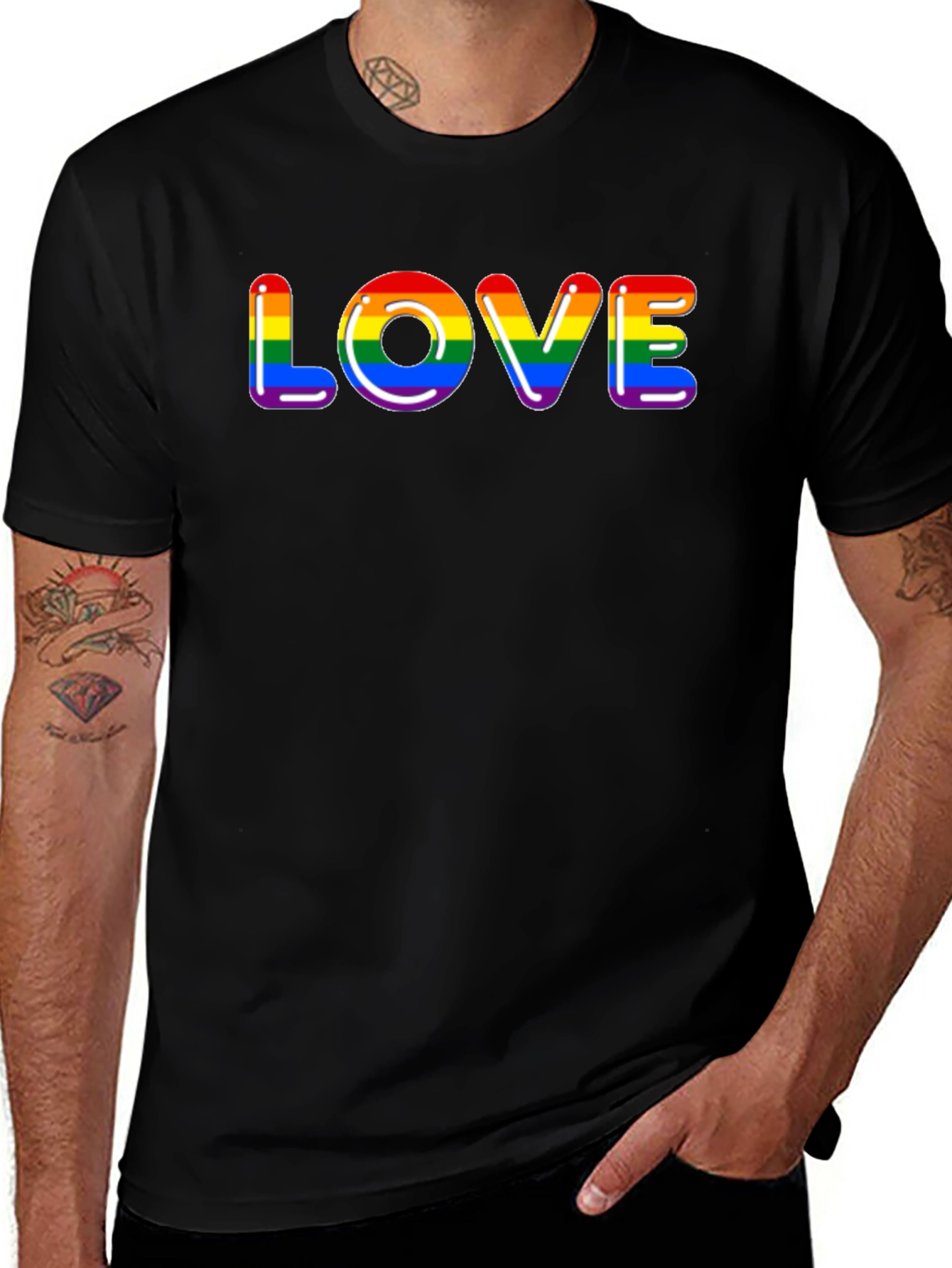 Pride Love T-Shirt - Black LGBTQ Rainbow Graphic Tee