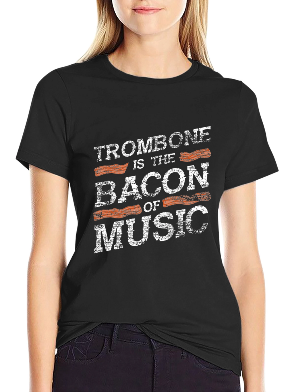 Trombone Bacon of Music Black Graphic Tee