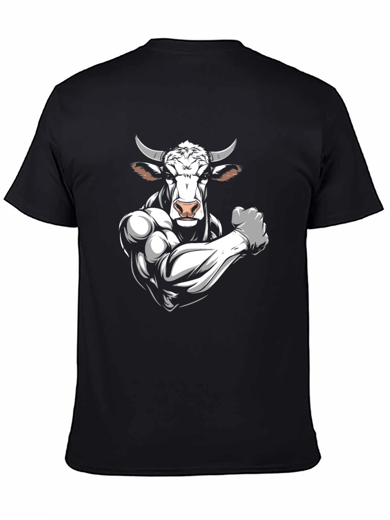 Black T-Shirt with Muscular Bull Graphic