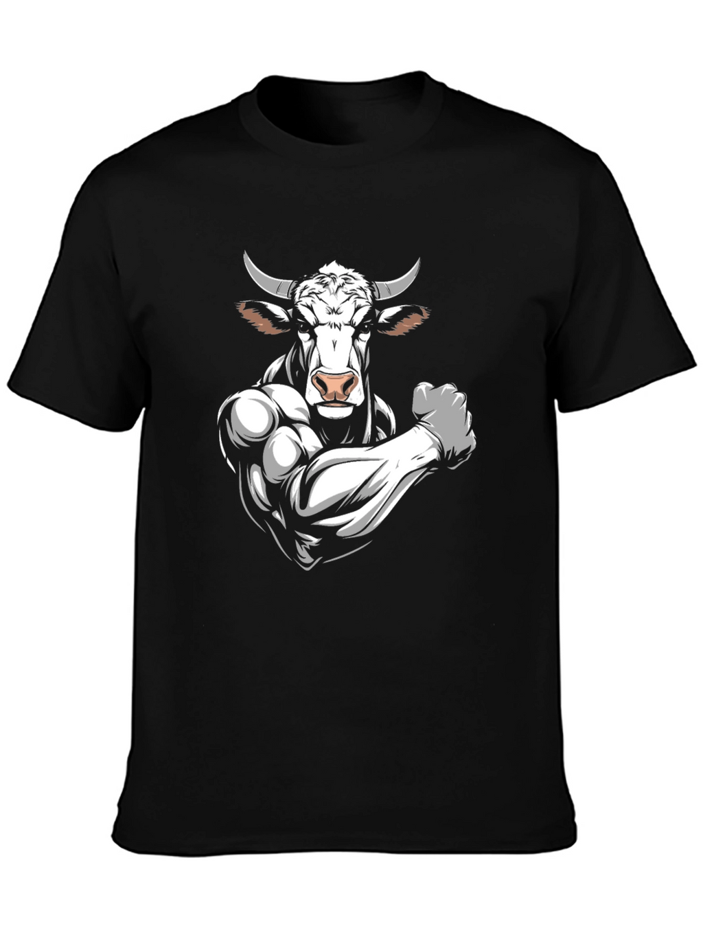 Black T-Shirt with Muscular Bull Graphic