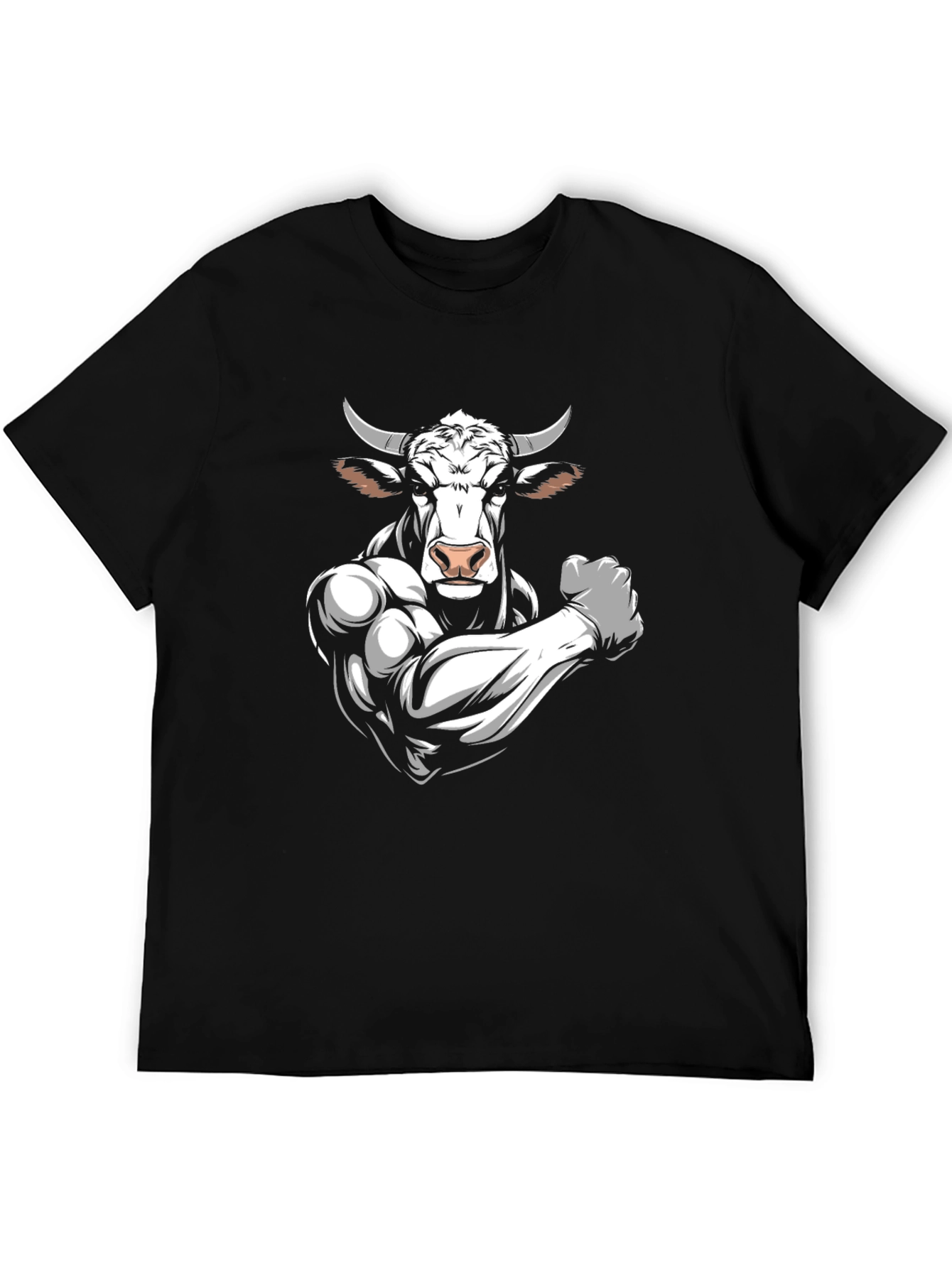 Black T-Shirt with Muscular Bull Graphic