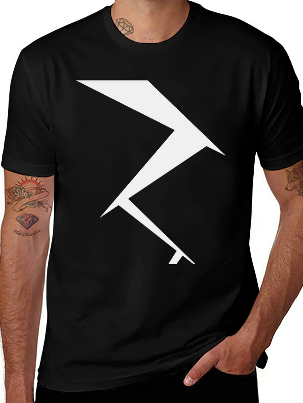 Geometric Lightning Bolt Graphic Tee - Black