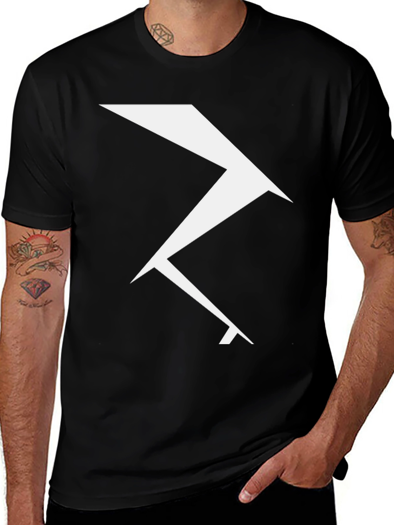 Geometric Lightning Bolt Graphic Tee - Black