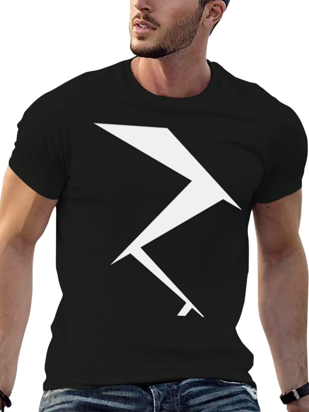 Geometric Lightning Bolt Graphic Tee - Black