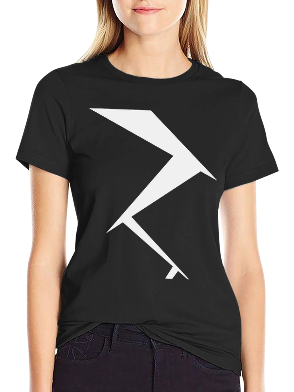 Geometric Lightning Bolt Graphic Tee - Black