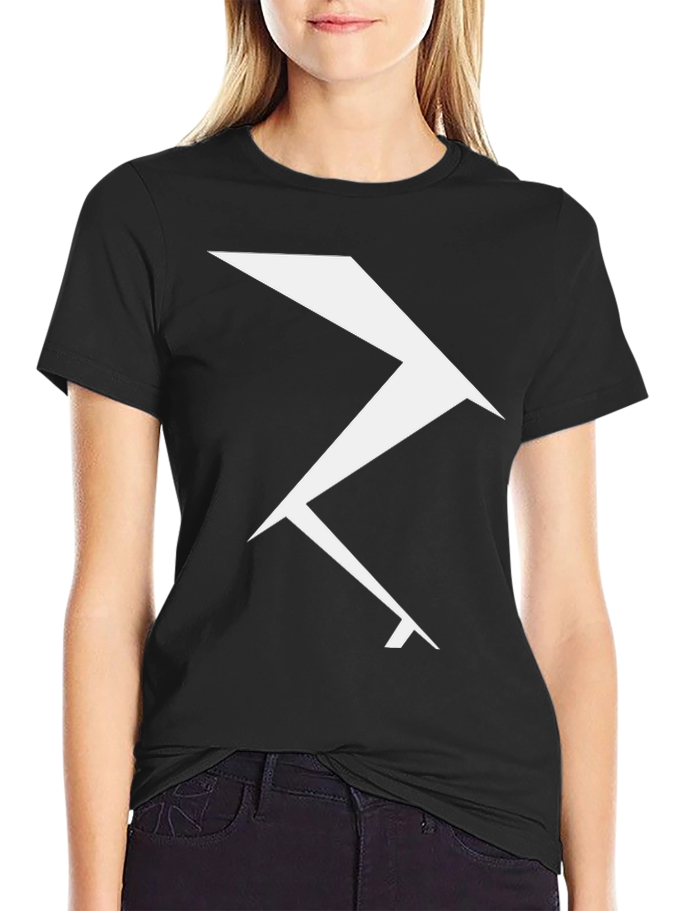 Geometric Lightning Bolt Graphic Tee - Black