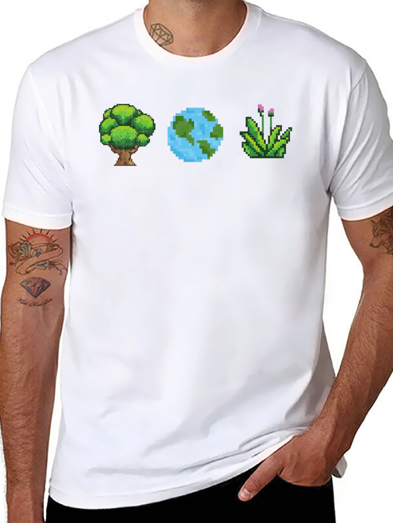 Pixel Art Nature T-Shirt - Tree Earth Plant