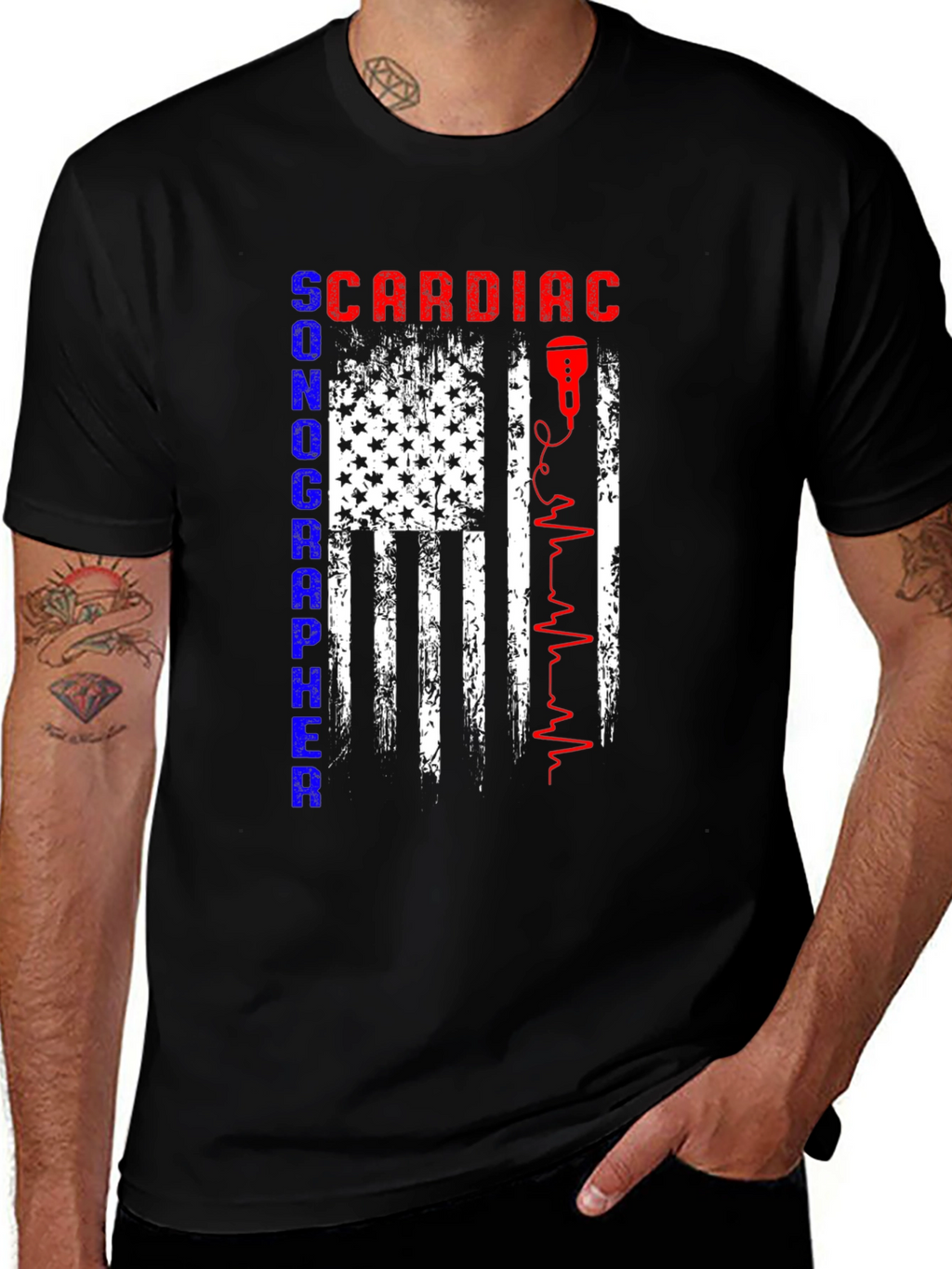 Cardiac Sonographer T-Shirt - American Flag Design