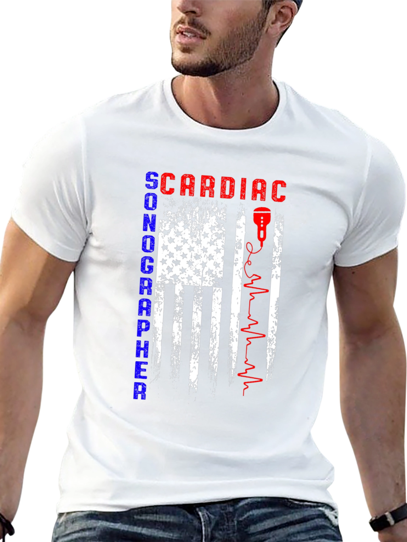 Cardiac Sonographer T-Shirt - American Flag Design