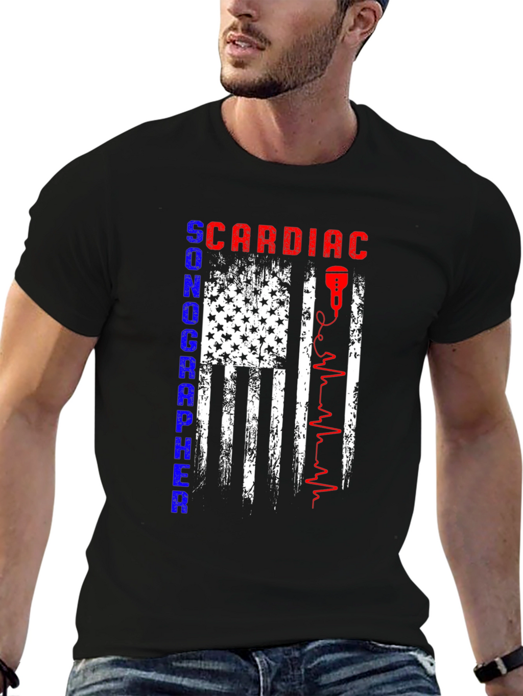 Cardiac Sonographer T-Shirt - American Flag Design