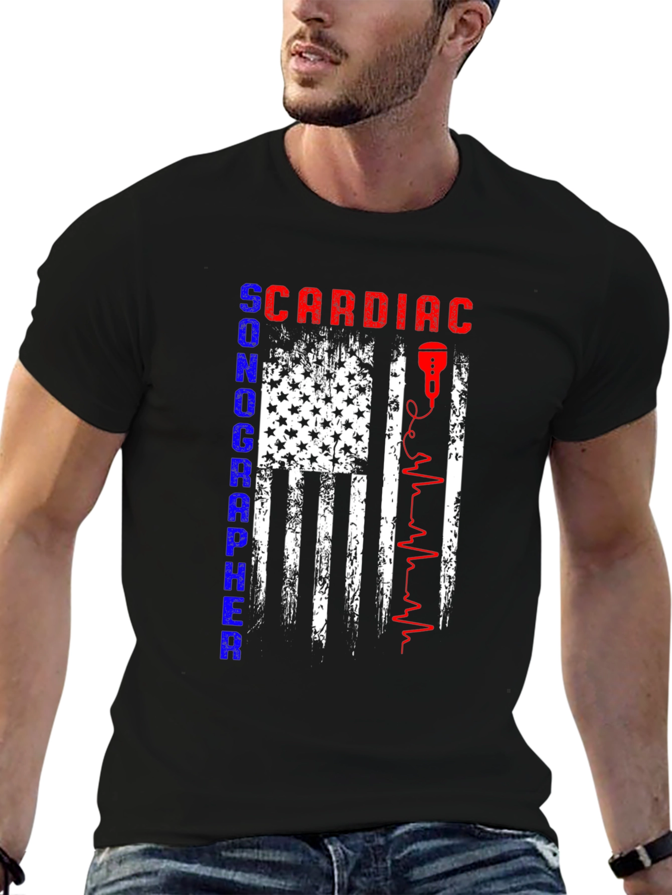 Cardiac Sonographer T-Shirt - American Flag Design