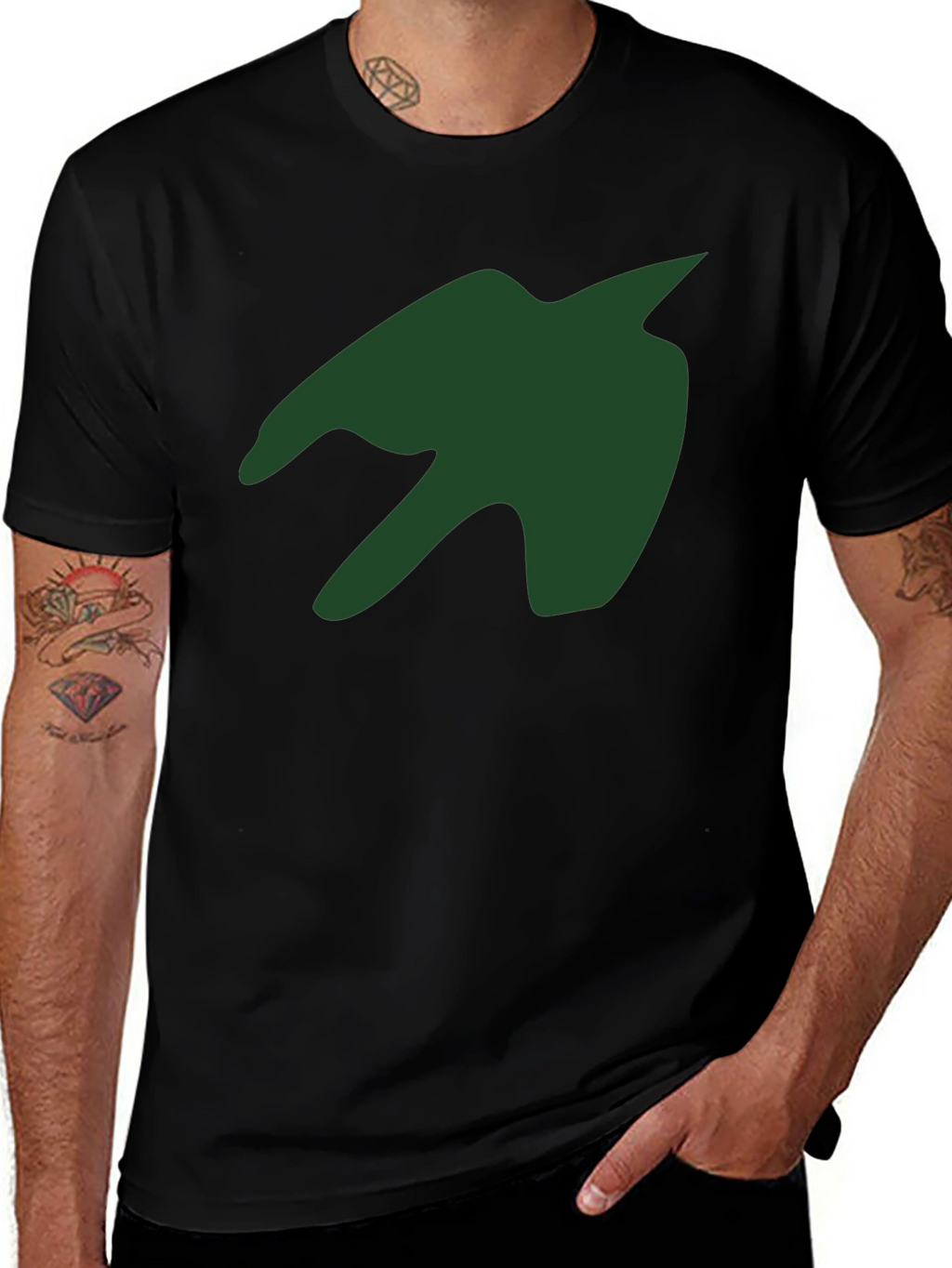 Green Silhouette Graphic Print Black T-Shirt
