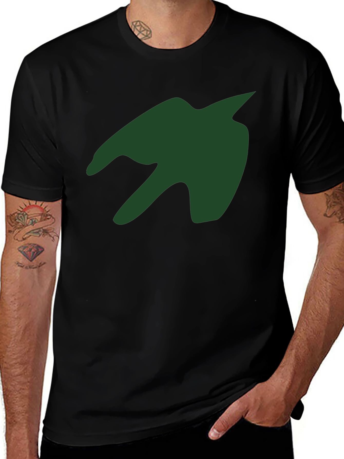 Green Silhouette Graphic Print Black T-Shirt