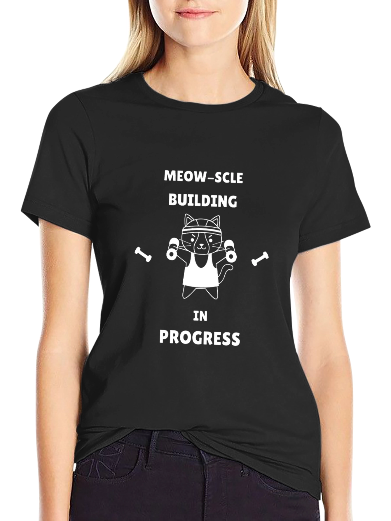 Meow-scle Building Cat Graphic T-Shirt
