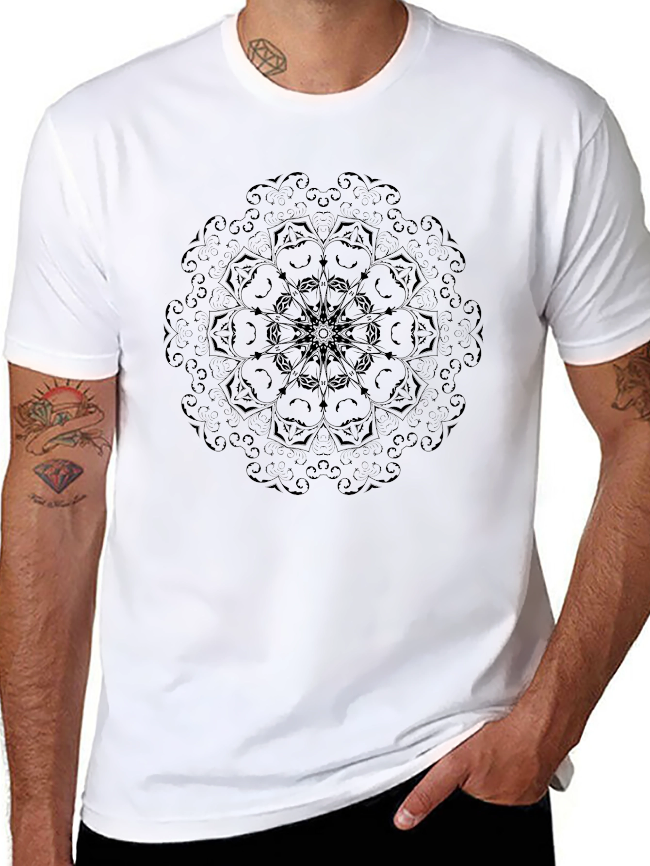Mens Black Mandala Graphic T-Shirt