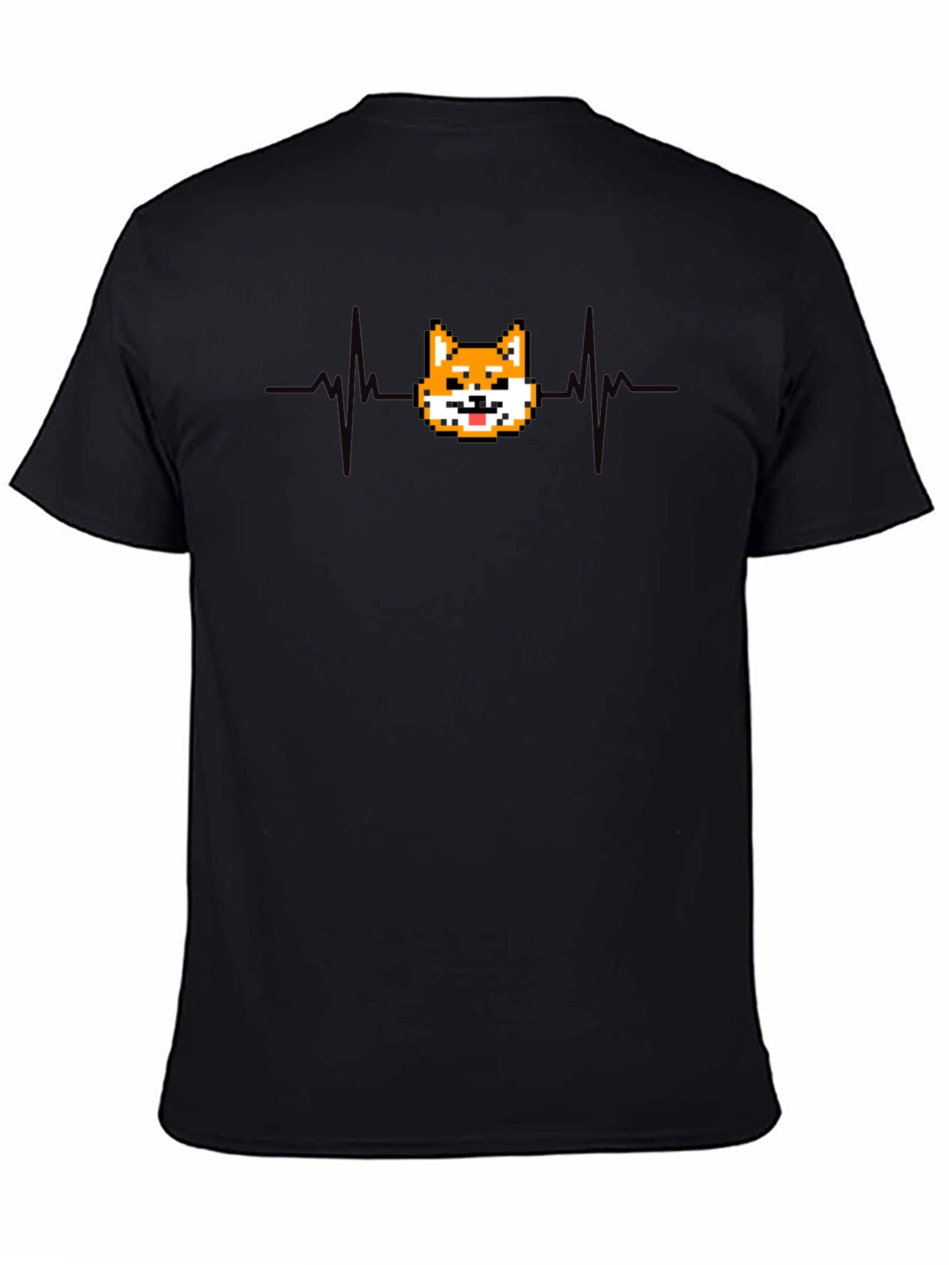 Pixel Doge Heartbeat T-Shirt - Black Cotton Graphic Tee