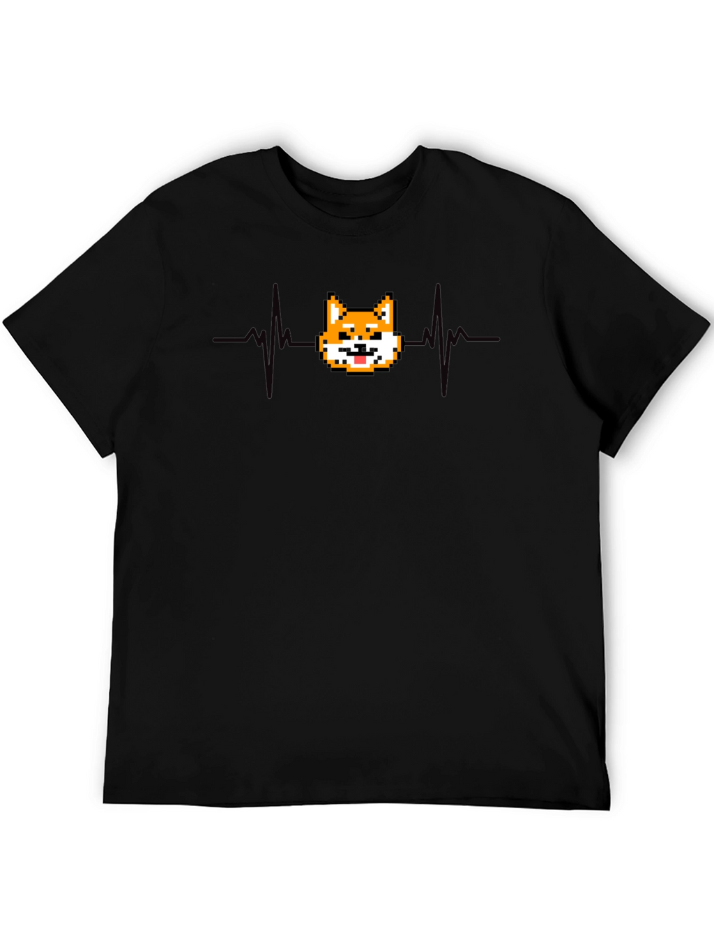 Pixel Doge Heartbeat T-Shirt - Black Cotton Graphic Tee